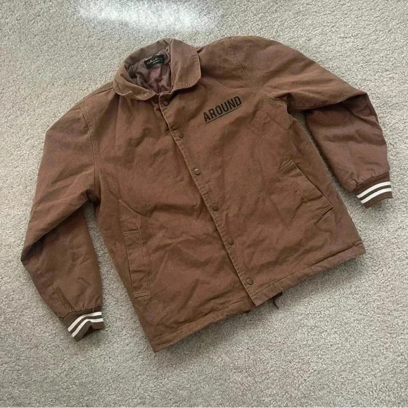 Reborn & Audi Streetwear (Around) Snap Jacket Coat Me Large Brown Striped Trim - Picture 6 of 12